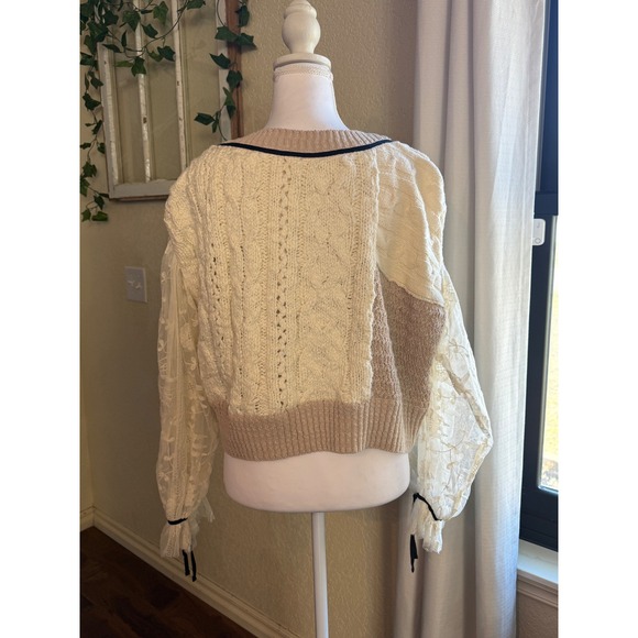 Anthropologie $158 Sweater Lace Sleeve Knitted Body Women Small Sold Out Style - Picture 5 of 6